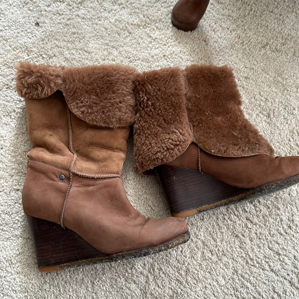 UGG Brown Leather Wedge Boots
